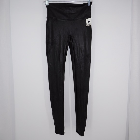 Spanx Faux Leather Leggings Womens Medium Tall Black Grunge Sexy Biker NEW - Picture 2 of 11